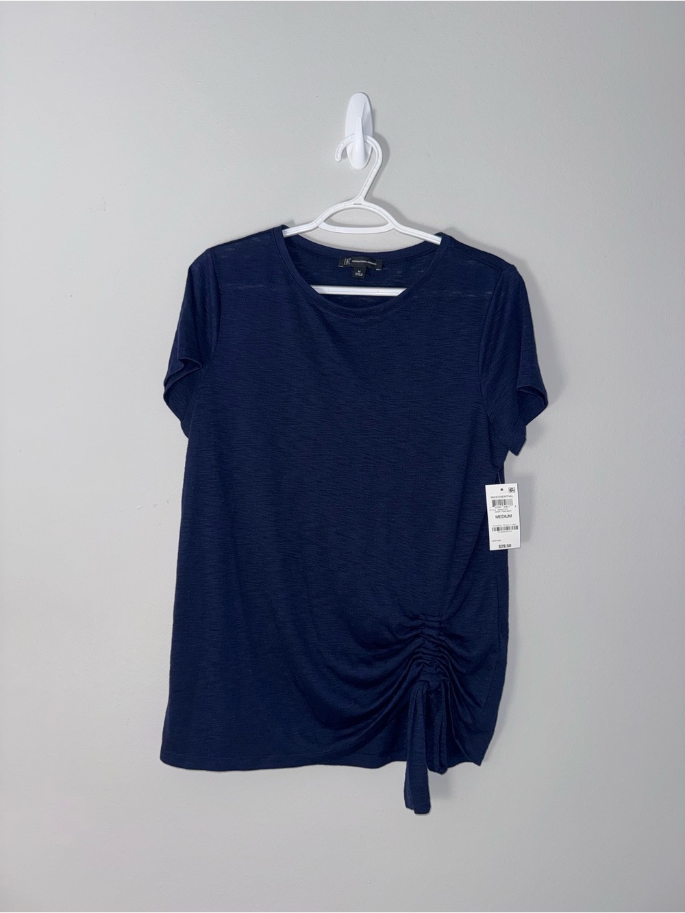 INC International Concepts Navy Short-Sleeve Side-Ruched Top